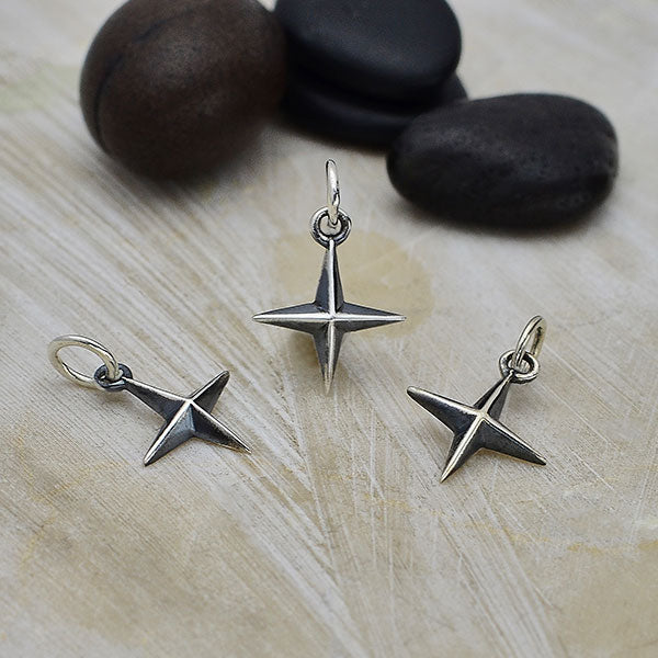 Sterling Silver Ridged 4 Point Star Charm - Poppies Beads n' More