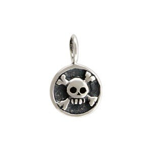 Sterling Silver Skull and Crossbones Charm - Round - Poppies Beads n' More