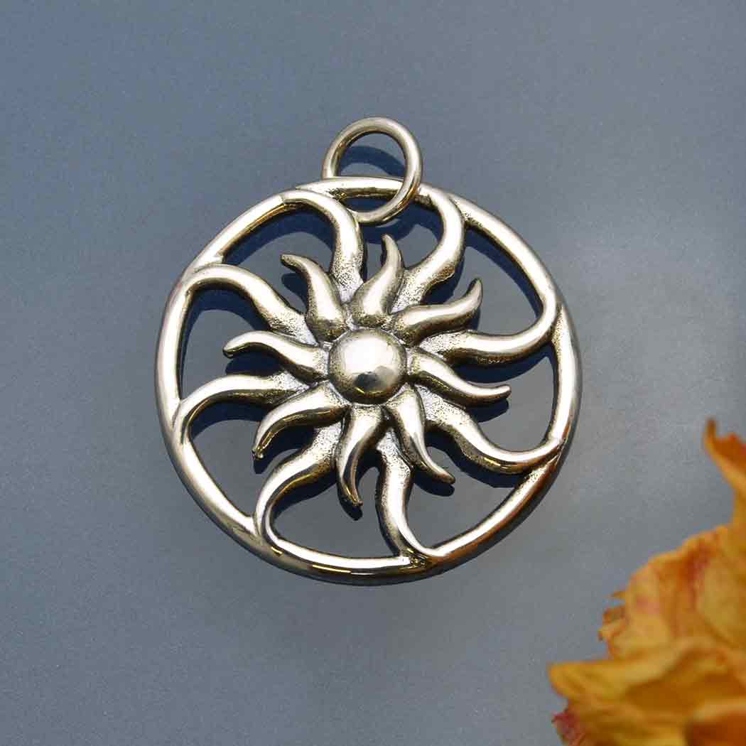 Sterling Silver Openwork Sun Pendant - Poppies Beads n' More