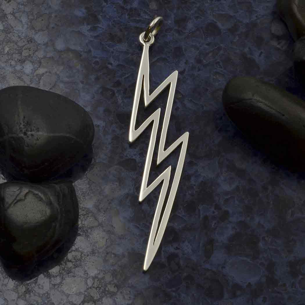 Sterling Silver Lightning Bolt Charm - Openwork - Poppies Beads n' More