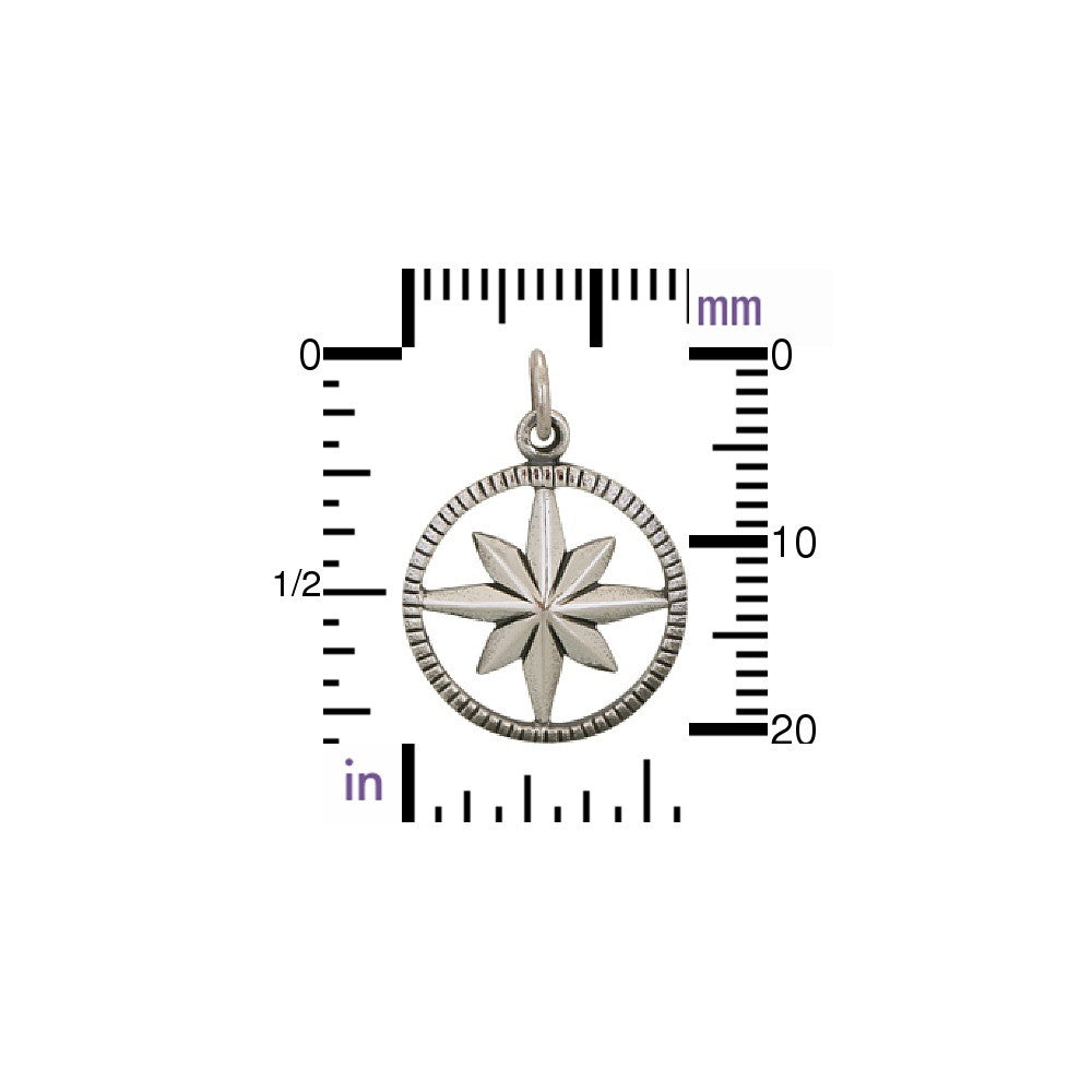 Compass Charm in Circle Frame - Poppies Beads n' More