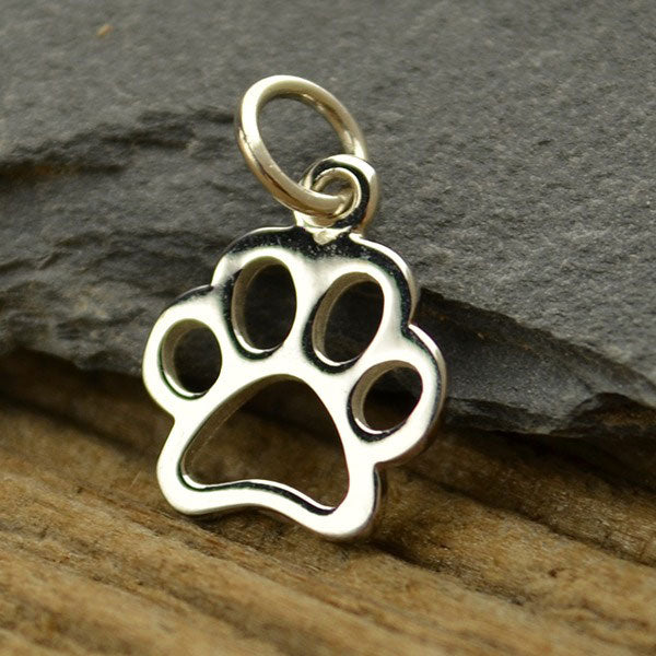 Sterling Silver Openwork Paw Print Charm - Poppies Beads n' More