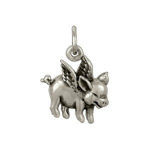 Sterling Silver Flying Pig Charm - Poppies Beads n' More