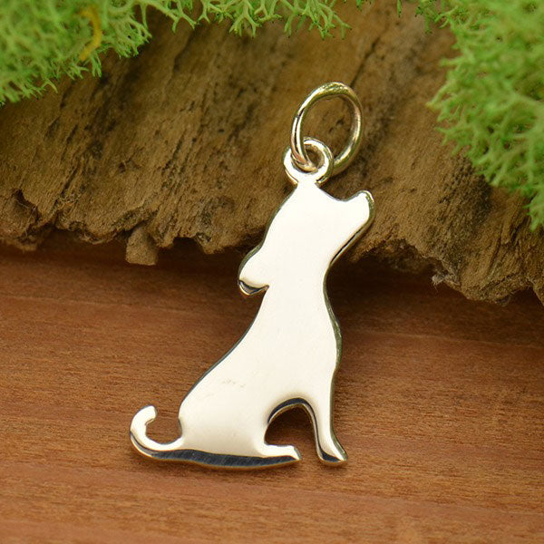 Sterling Silver Silhouetted Puppy Charm - Poppies Beads n' More