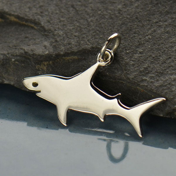 Sterling Silver Shark Charm - Beach Charm - Poppies Beads n' More