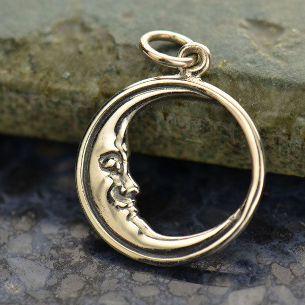 Sterling Silver Sleeping Moon Charm - Poppies Beads n' More