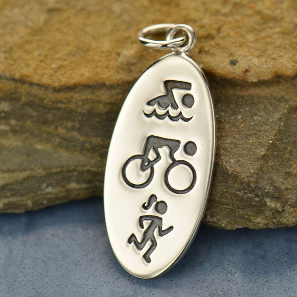 Sterling Silver Triathlon Charm Symbols - Poppies Beads n' More