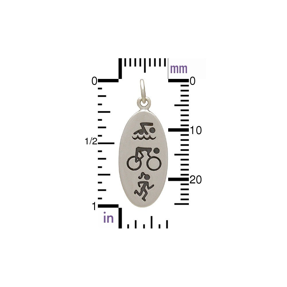 Sterling Silver Triathlon Charm Symbols - Poppies Beads n' More