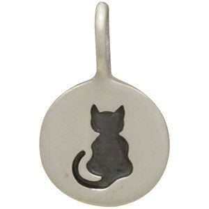 Sterling Silver Etched Kitty Cat Disk - Poppies Beads n' More