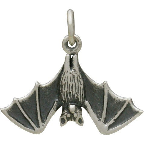 Sterling Silver Realistic Hanging Bat Charm - Poppies Beads n' More