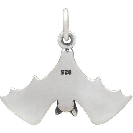 Sterling Silver Realistic Hanging Bat Charm - Poppies Beads n' More