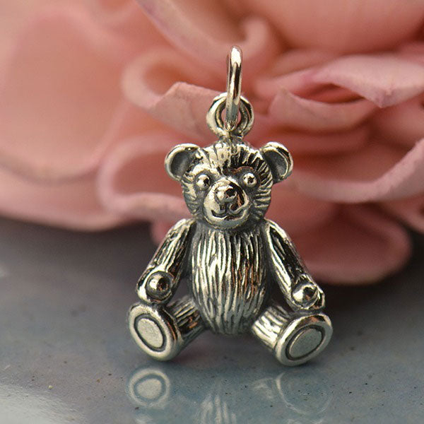 Sterling Silver 3D Teddy Bear Charm - Poppies Beads n' More