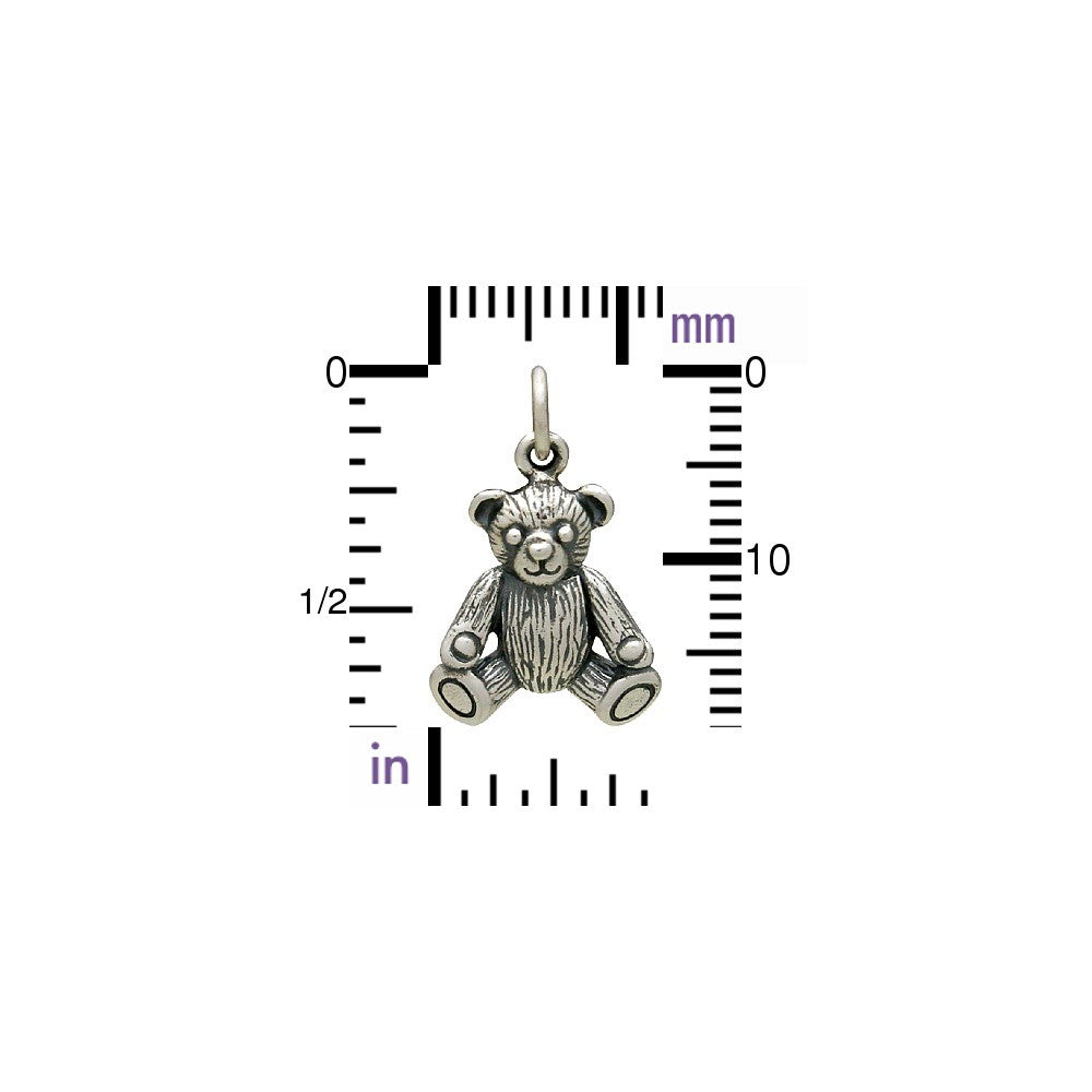 Sterling Silver 3D Teddy Bear Charm - Poppies Beads n' More