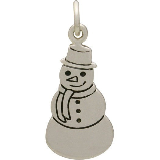 Sterling Silver Flat Plate Snowman Charm - Poppies Beads n' More