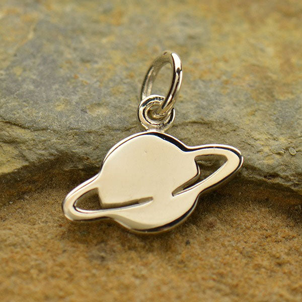 Sterling Silver Cut Out Saturn Charm - Poppies Beads n' More