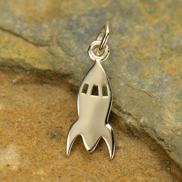 Sterling Silver Rocket Ship Charm - Poppies Beads n' More