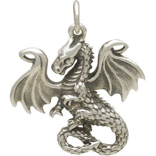 Sterling Silver Fairy Tale Dragon Charm - Poppies Beads n' More