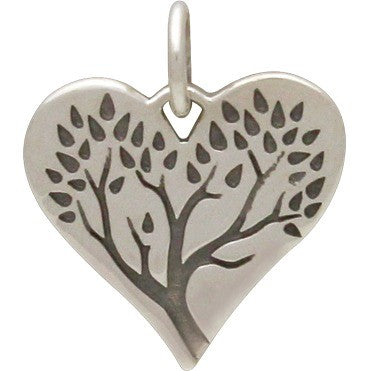 Sterling Silver Etched Tree of Life Heart Charm - Poppies Beads n' More