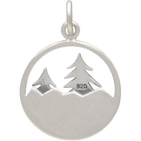 Sterling Silver Tree and Mountain Pendant - Poppies Beads n' More