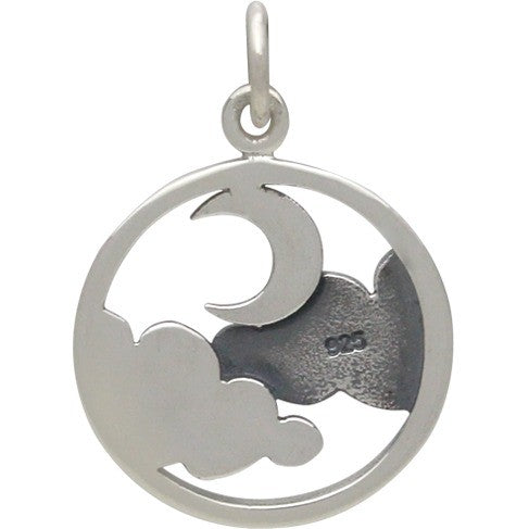 Sterling Silver Cloud Pendant with Moon - Openwork - Poppies Beads n' More