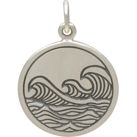 Sterling Silver Etched Ocean Waves Pendant - Poppies Beads n' More