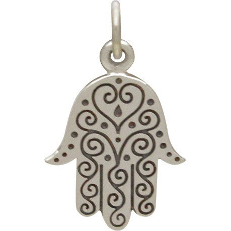 Sterling Silver Hamsa Hand with Etched Swirl Pattern - Poppies Beads n' More