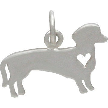 Sterling Silver Silhouetted Dachshund Charm - Poppies Beads n' More