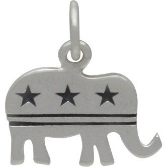 Sterling Silver Republican Elephant Charm with Stars and Stripes - Poppies Beads n' More