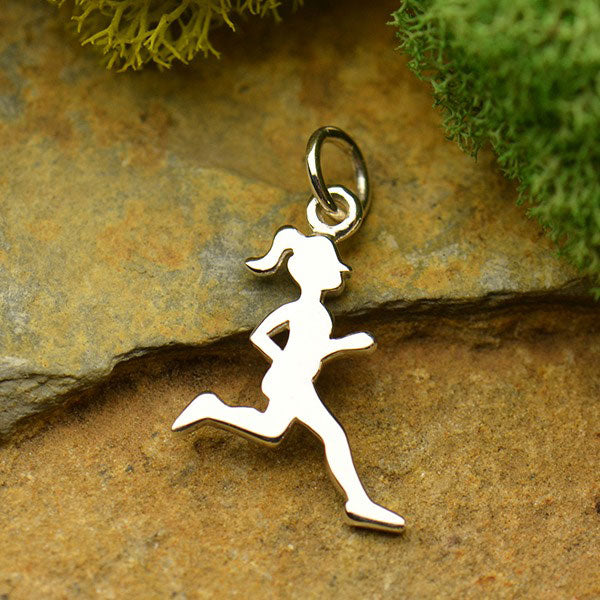 Sterling Silver Running Girl Charm - Sports Charms - Poppies Beads n' More