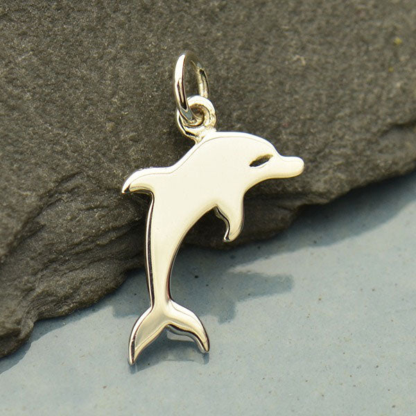 Sterling Silver Dolphin Charm - Flat Plate - Poppies Beads n' More