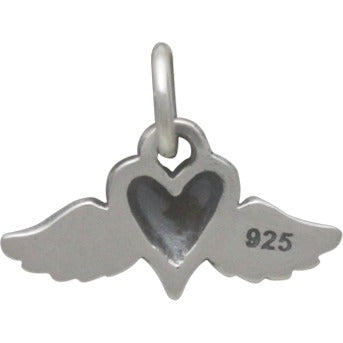 Sterling Silver Mini Heart Charm with Wings - Poppies Beads n' More