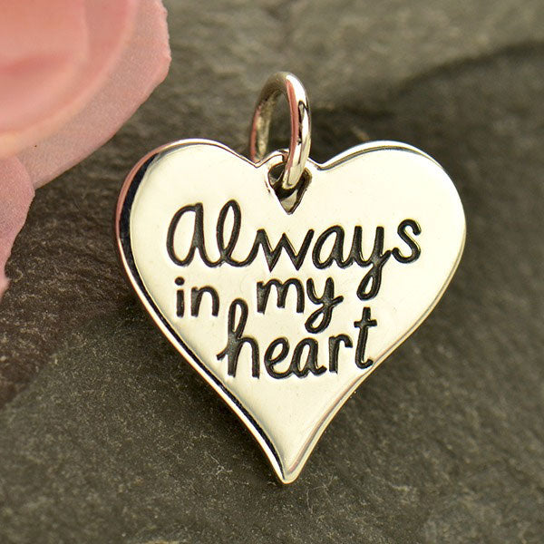 Silver Message Pendant - Always in My Heart - Poppies Beads n' More