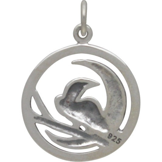 Sterling Silver Raven and Moon Charm - Poppies Beads n' More