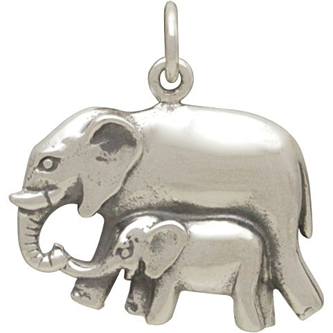 Sterling Silver Mama and Baby Elephant Pendant - Poppies Beads n' More