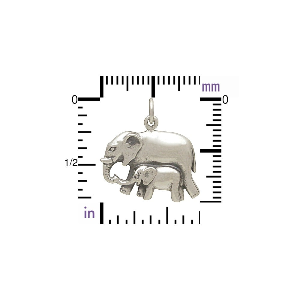 Sterling Silver Mama and Baby Elephant Pendant - Poppies Beads n' More