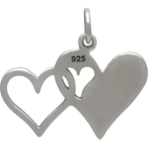 Sterling Silver Sister Charm - Two Linked Hearts - Poppies Beads n' More