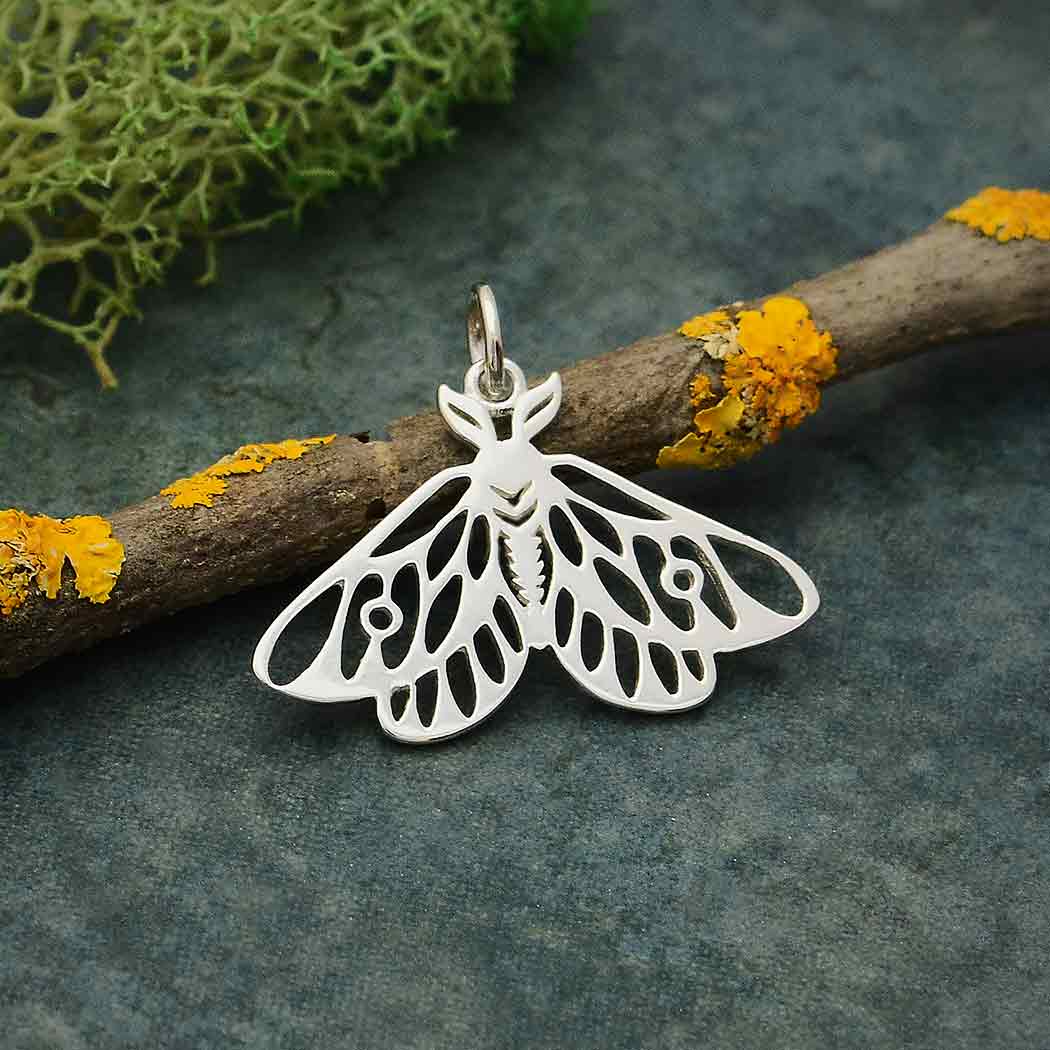 Sterling Silver Openwork Moth Charm - Poppies Beads n' More