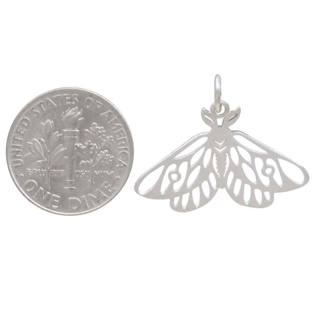 Sterling Silver Openwork Moth Charm - Poppies Beads n' More