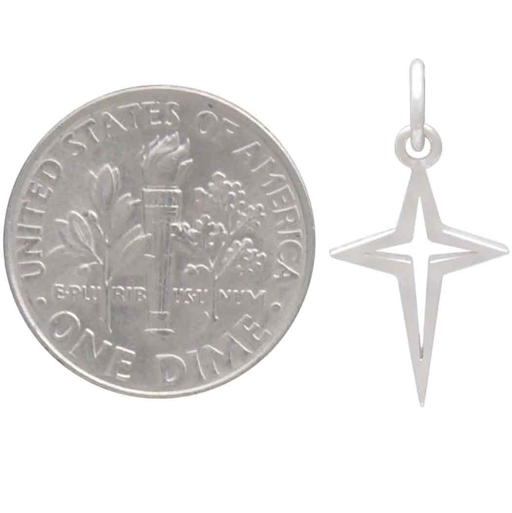 Sterling Silver Openwork North Star Cross Charm - Poppies Beads n' More