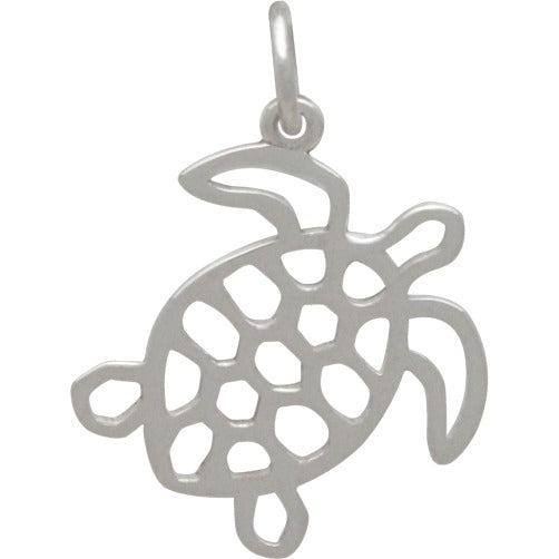 Sterling Silver Sea Turtle Charm - Openwork - Poppies Beads n' More