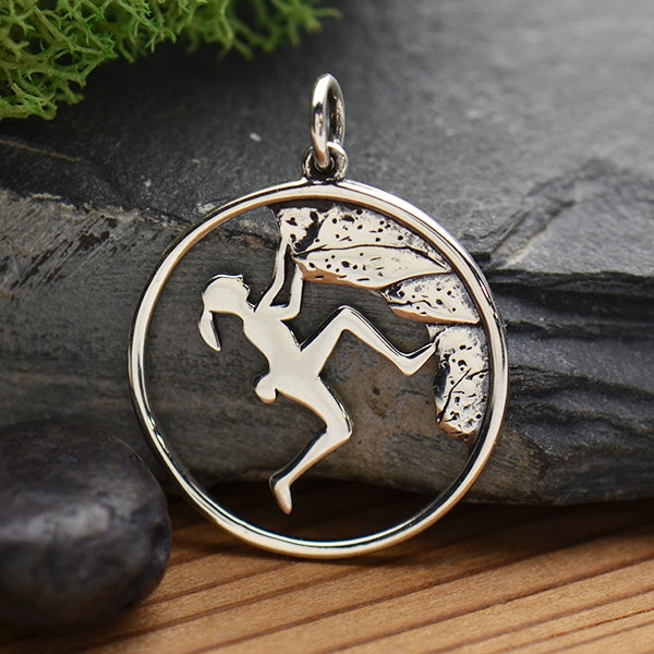 Sterling Silver Rock Climbing Girl Pendant - Poppies Beads n' More