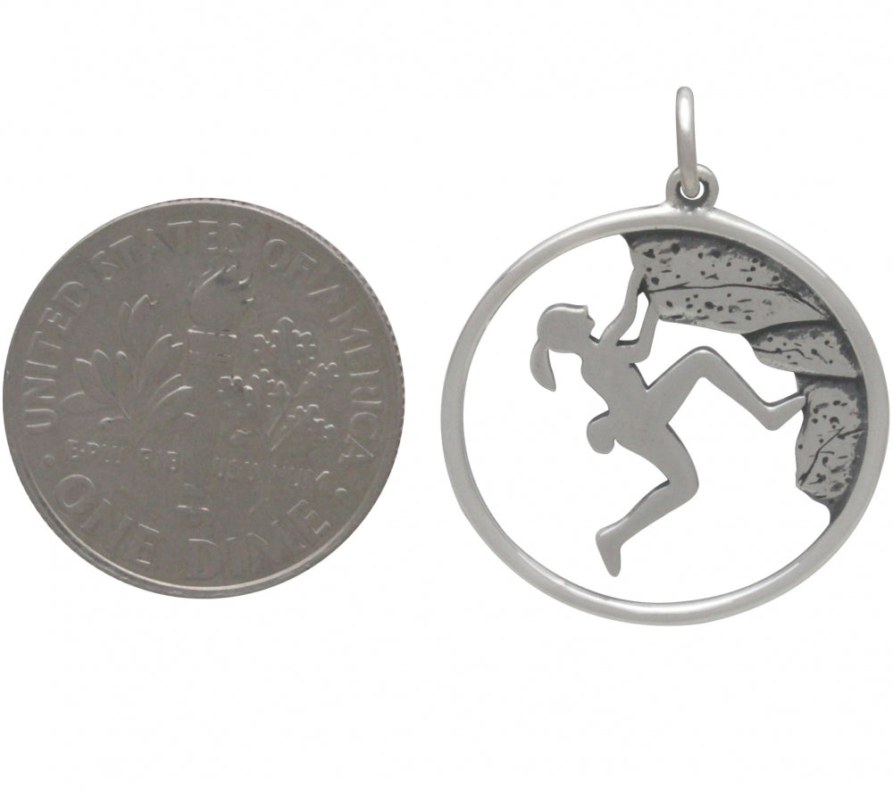 Sterling Silver Rock Climbing Girl Pendant - Poppies Beads n' More