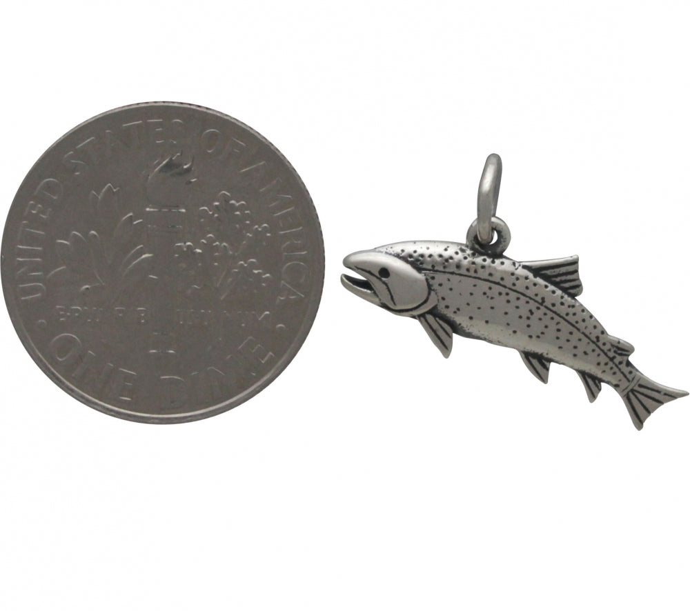 Sterling Silver Trout Charm - Fish Charm - Poppies Beads n' More