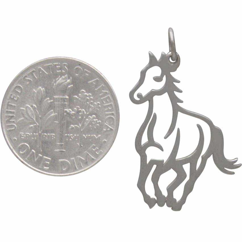 Sterling Silver Horse Pendant - Openwork Horse Charm - Poppies Beads n' More