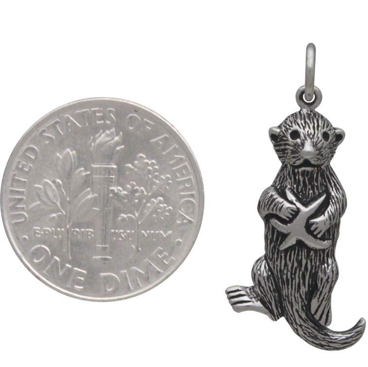 Sterling Silver Sea Otter Charm with Starfish - Poppies Beads n' More