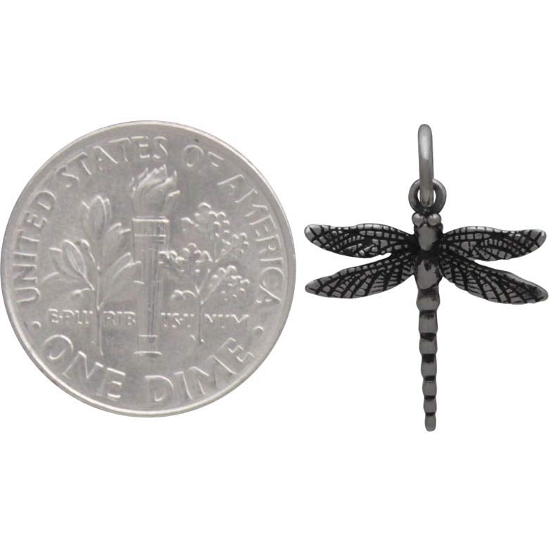 Sterling Silver Small Detailed Dragonfly Charm - Poppies Beads n' More