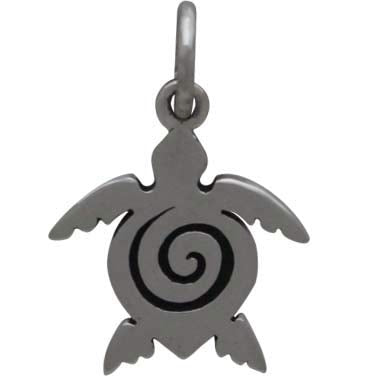 Sterling Silver Sea Turtle Charm with Spiral - Poppies Beads n' More