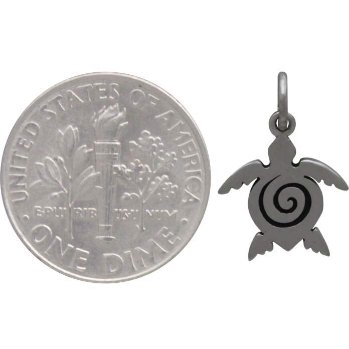 Sterling Silver Sea Turtle Charm with Spiral - Poppies Beads n' More