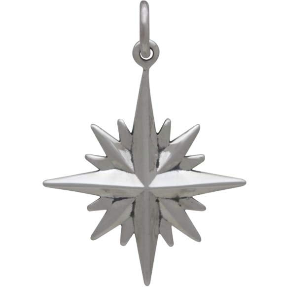 Sterling Silver North Star Charm with 16 Points - Poppies Beads n' More