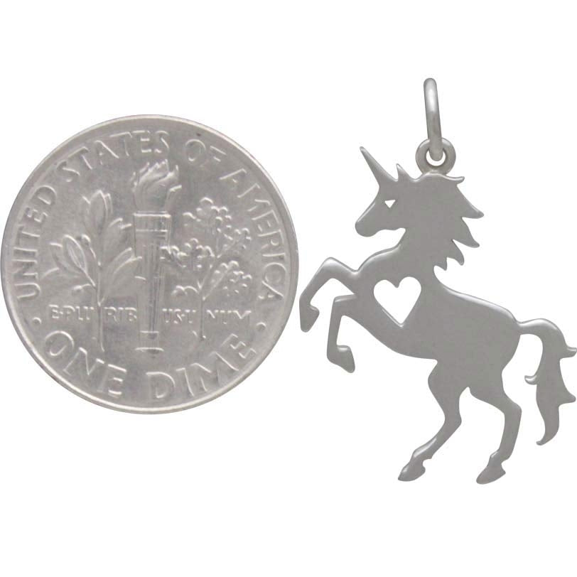 Sterling Silver Unicorn Charm with Heart Cutout - Poppies Beads n' More